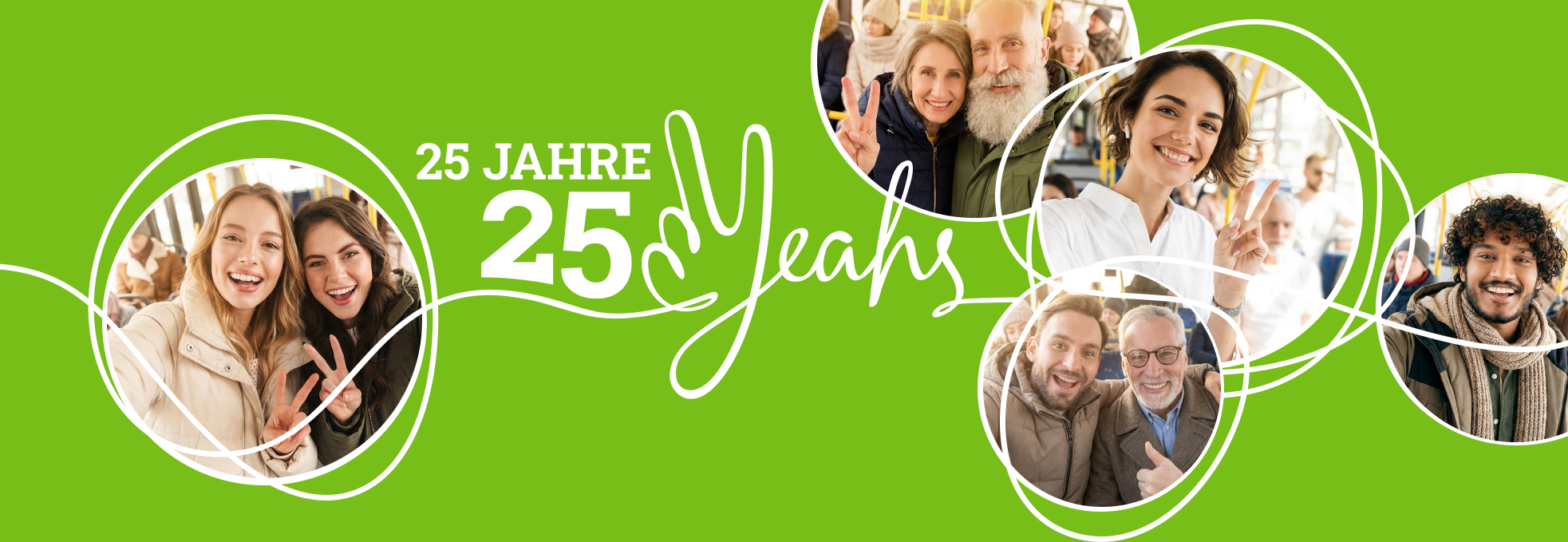 Startbild zum Jubiläums-Gewinnspiel: Viele Menschen feiern mit dem VRT das Jubiläum.